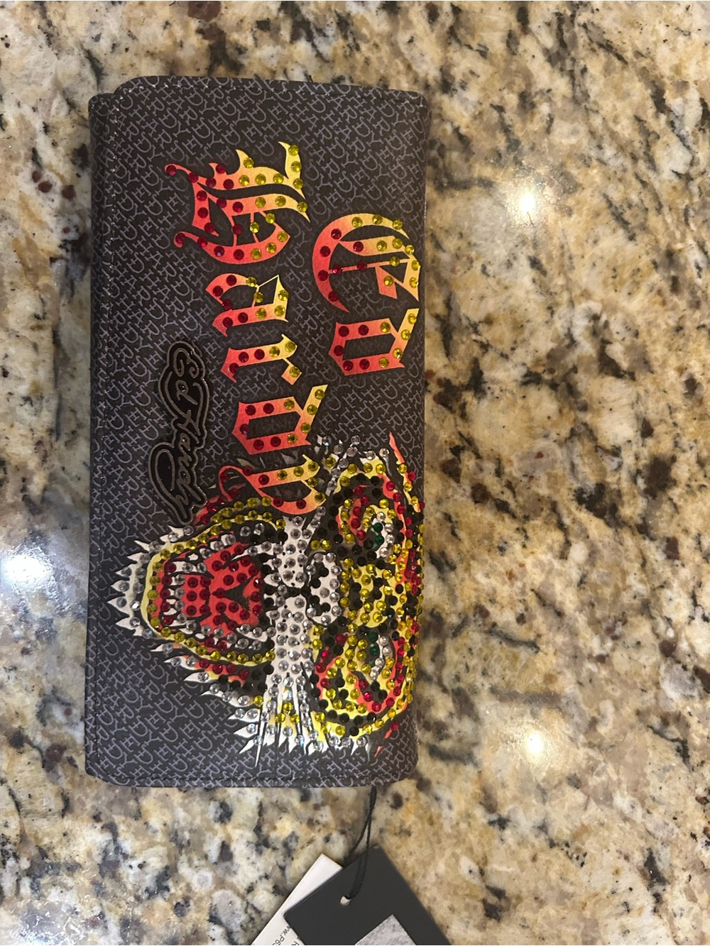 Ed Hardy Rhinestone Tiger Flap Clutch Wallet nwt